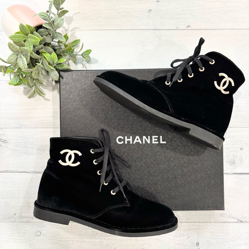 Chanel Velvet Ankle Boots 38